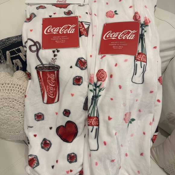 (2) TikTok Viral Coca Cola Plush Throw Blankets